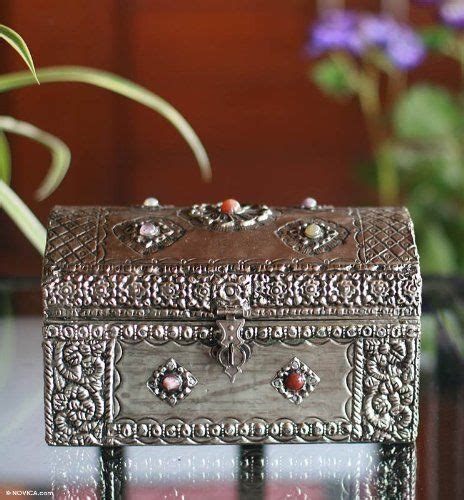 steel repouse jewelry box|NOVICA Nickel Repousse Jewelry Box with Inlaid Stones, Royal .